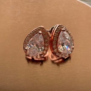 Rose gold CZ pear shaped earrings